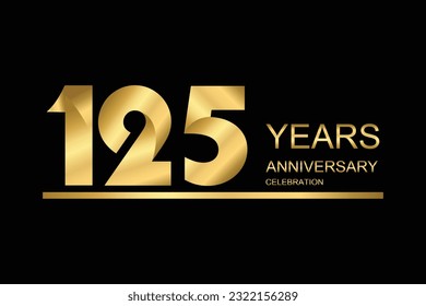  125 year anniversary vector banner template. gold icon isolated on black background.