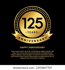 125 years anniversary banner with luxurious golden circles and halftone on a black background and replaceable text speech