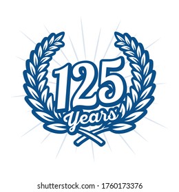 125 years anniversary celebration with laurel wreath. 125th anniversary logo. Vector and illustration.