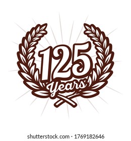 125 years anniversary celebration with laurel wreath. 125th anniversary logo. Vector and illustration.