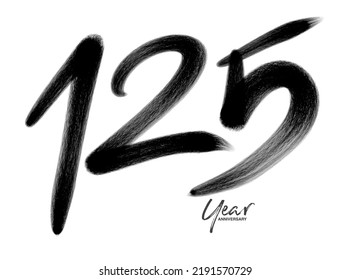 125 Years Anniversary Celebration Vector Template, 125 number logo design, 125th birthday, Black Lettering Numbers brush drawing hand drawn sketch, number logo design vector illustration