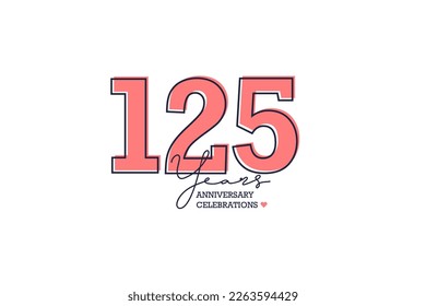 125 years anniversary. Anniversary template design concept with peach color and black line, design for event, invitation card, greeting card, banner, poster, flyer, book cover and print. Vector Eps10