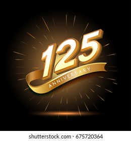 125 years golden anniversary logo celebration with firework and ribbon