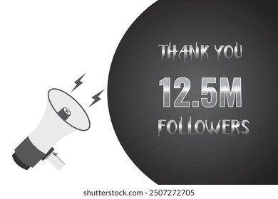 12500000 OR 12.5m followers celebration. Thank you 12500000 followers congratulation template banner. banner for social 12.5m friends and followers. celebrate subscribers and followers.
