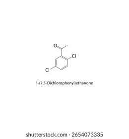 Estrutura esquelética de 1-(2,5-diclorofenil)-etanona. ilustração esquemática do composto cetônico halogêneo. Diagrama simples, fórmula química.