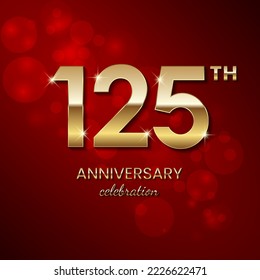 125th Anniversary Celebration. Golden number 125 with sparkling confetti and glitter for celebration events, wedding, invitation, greeting card. Vector illustration EPS10