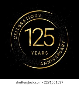 125th anniversary, golden anniversary with a circle, line, and glitter on a black background.