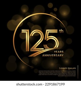 125th Anniversary logo design with double line numbers. Golden anniversary template. Vector Logo Template