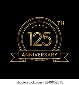 125th Anniversary logo design with gold color for celebration event, invitation, banner, poster, flyer, greeting card. Line Art Design, Logo Vector Illustration