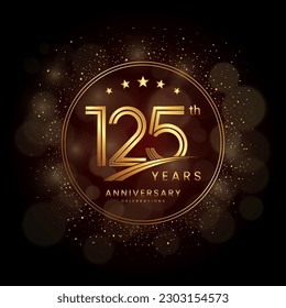 125th anniversary logo with gold double line style decorated with glitter and confetti Vector EPS 10