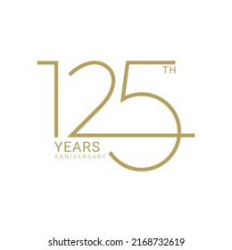 125th, 125th Anniversary Logo, Golden Color, Vector Template Design element for a birthday, invitation, wedding, jubilee, and greeting card illustration.