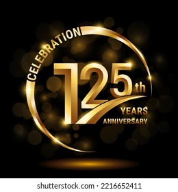 125th Anniversary Logo, Template design for anniversary celebration with golden ring and text, vector illustration