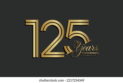 125th Anniversary logo type. Anniversary Celebration template design with gold color for celebration event, invitation, greeting, web template, flyer, banner, double line logo, vector illustration