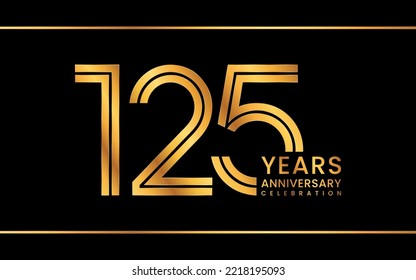 125th Anniversary logotype. Anniversary Celebration template design with gold color for celebration event, invitation, greeting card, flyer, banner, web template, double line logo, vector illustration