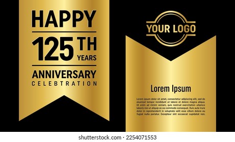 125th anniversary template design concept with golden ribbon. Vector Template illustration