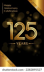 125th Anniversary template design with double line numbers. Golden anniversary template. Vector