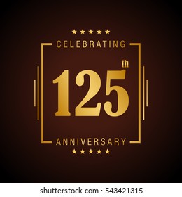 125th golden anniversary logo, laurel wreath isolated on black background, vector design