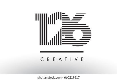 126 Black and White Number Logo Design with Vertical and Horizontal Lines.