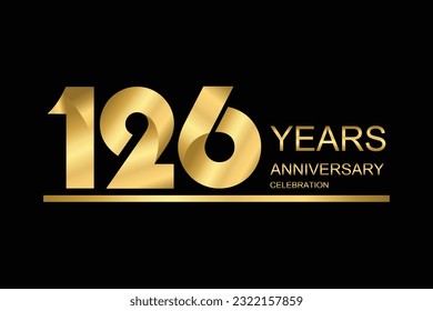  126 year anniversary vector banner template. gold icon isolated on black background.