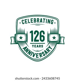 126 years anniversary celebration shield design template. 126th anniversary logo. Vector and illustration.