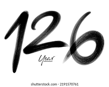 126 Years Anniversary Celebration Vector Template, 126 number logo design, 126th birthday, Black Lettering Numbers brush drawing hand drawn sketch, number logo design vector illustration