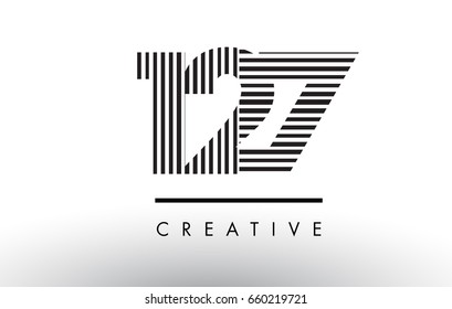 127 Black and White Number Logo Design with Vertical and Horizontal Lines.