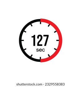 127 seconds timer clock. 127 sec stopwatch icon countdown time digital stop chronometer.