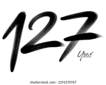 127 Years Anniversary Celebration Vector Template, 127 number logo design, 127th birthday, Black Lettering Numbers brush drawing hand drawn sketch, number logo design vector illustration