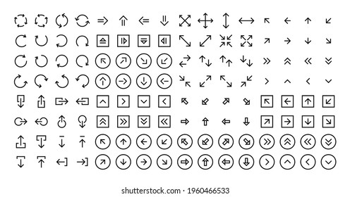 128 arrow icons. Crisp thin line editable stroke. Ui design vector illustration