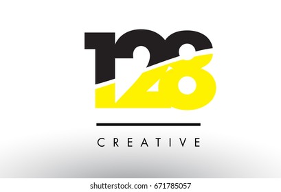 128 Black and Yellow Number Logo Design cut in half.