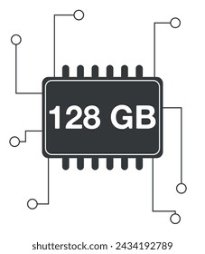 128 GB Ram. Ram memory with electrical circuits, technology and computer processing concept