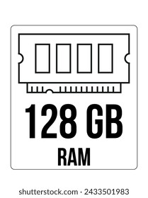 128 GB RAM. Ram memory vector, speed and technological processing concept, computer hardware