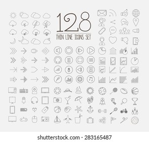 128 Trendy Thin Icons Set