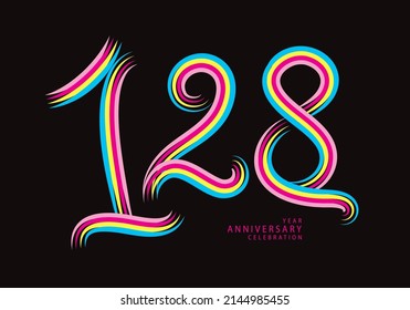 128 years anniversary celebration logotype colorful line vector, 128th birthday logo, 128 number, Banner template, vector design template elements for invitation card and poster.