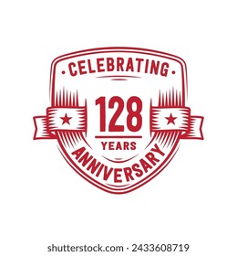 128 years anniversary celebration shield design template. 128th anniversary logo. Vector and illustration.