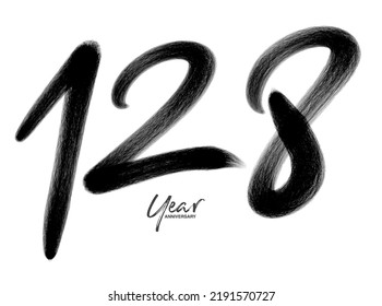 128 Years Anniversary Celebration Vector Template, 128 number logo design, 128th birthday, Black Lettering Numbers brush drawing hand drawn sketch, number logo design vector illustration