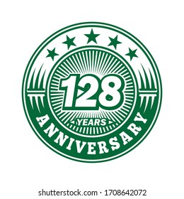 128 years anniversary. Anniversary logo design. Vector and illustration.