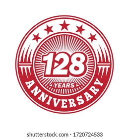 128 years anniversary. Anniversary logo design. Vector and illustration.