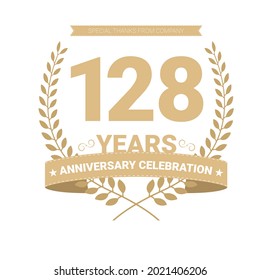 128 years anniversary vector icon, logo. Graphic design element with number and text composition for 128th anniversary