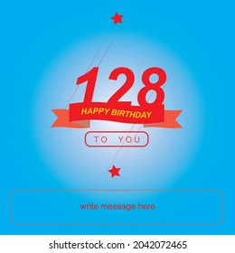 128 years birthday, happy birthday banner with star shape and red ribbon. very nice vector design