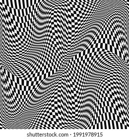 128X128 vector wavy flag. Checkered wace flag ornament. Flutters and seamless chess twisted 3d pattern.