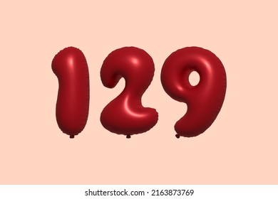 129 3D-Ballon aus realistischem metallischem Luftballon 3D Rendering. 3D Rote Helium Ballons zum Verkauf Dekoration Party Geburtstag, Feiertag Jubiläum, Hochzeitsfeiertag. Vektorgrafik