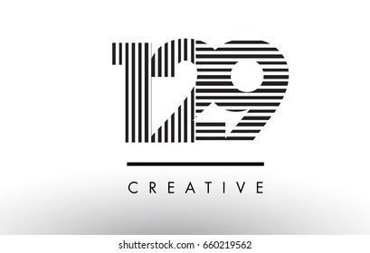 129 Black and White Number Logo Design with Vertical and Horizontal Lines.