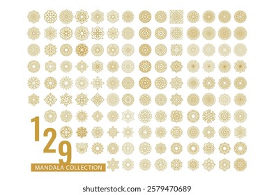 129 Gold Mandala Design Element Collection Pack