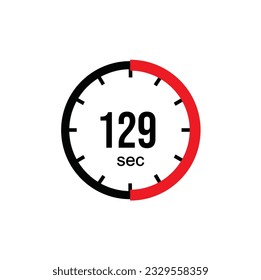 129 seconds timer clock. 129 sec stopwatch icon countdown time digital stop chronometer.