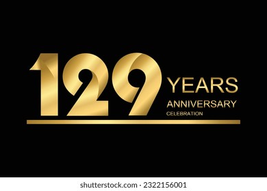  129 year anniversary vector banner template. gold icon isolated on black background.