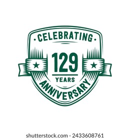 129 years anniversary celebration shield design template. 129th anniversary logo. Vector and illustration.