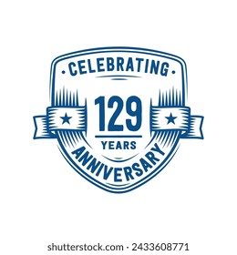 129 years anniversary celebration shield design template. 129th anniversary logo. Vector and illustration.