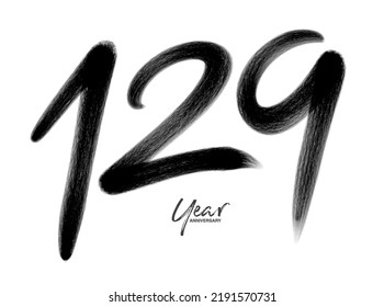 129 Years Anniversary Celebration Vector Template, 129 number logo design, 129th birthday, Black Lettering Numbers brush drawing hand drawn sketch, number logo design vector illustration