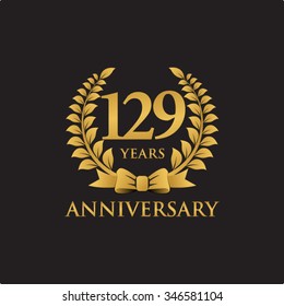 129 years anniversary wreath ribbon logo black background